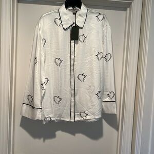 All Saints silk blend button up blouse.  Darling heart pattern - butterflies!